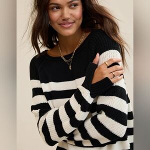 Aerie Bistro Sweather True Black Womens Large Oversized 100% Cotton